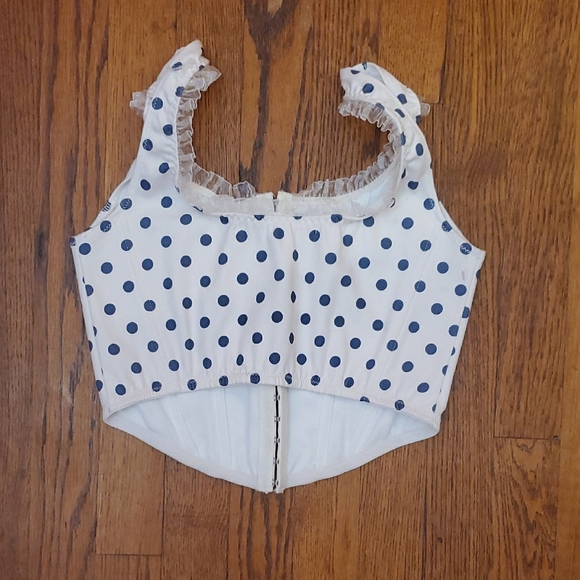 Altar'd State - Polka Dot Shapewear Corset Top in White and Blue - Picture 3 of 4
